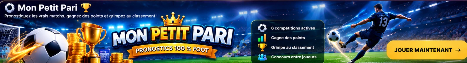Mon Petit Pari, jeu de pronostics football avec stade, trophée et ballon